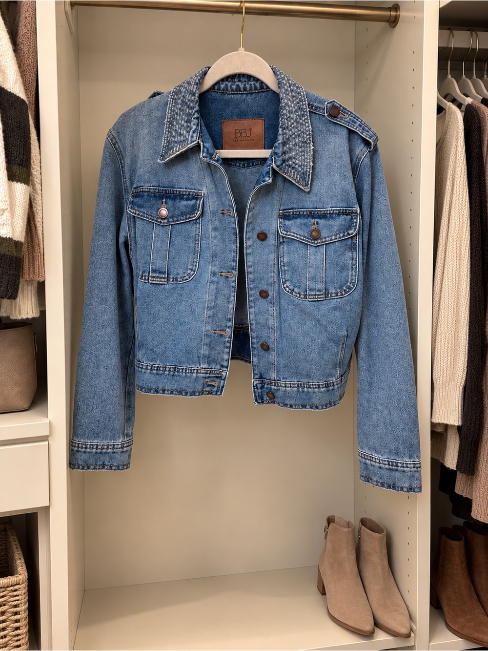 BBJ Women's Light Blue Denim Jacket with Chest Pockets